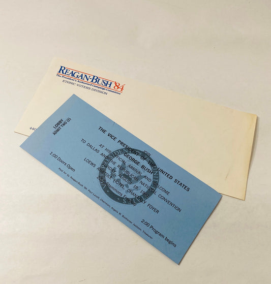 1984 Reagan Bush Presidential Election Vice President George Bush Dallas Texas admission ticket Republican Convention Authentic unused.