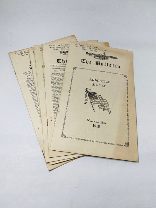1925 Armistice Military Order of Malta Bulletin vintage collectible Knights booklet hictoical record Erie Pennsylvania ephemera Mortician ad
