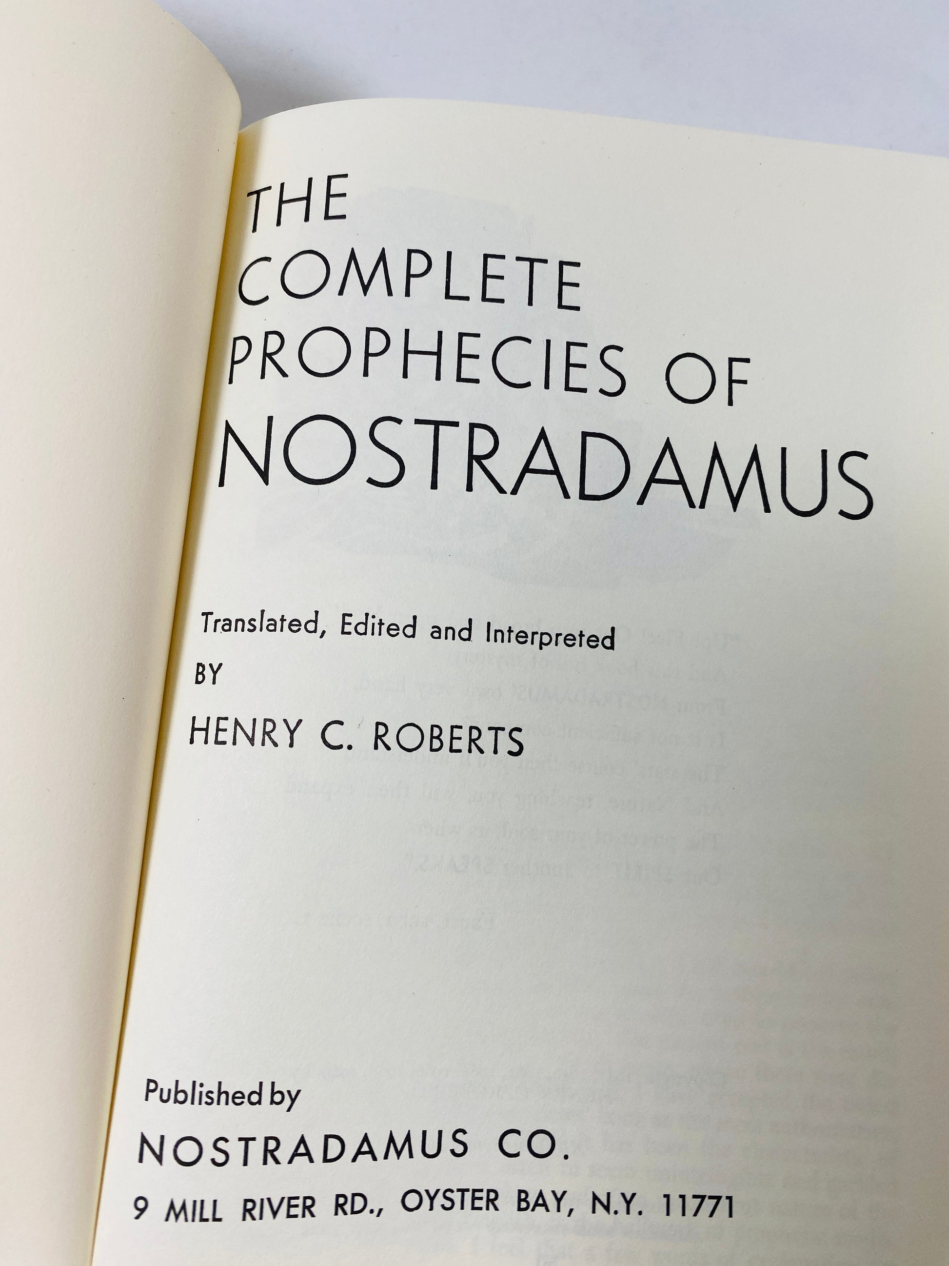 Nostradamus Complete Prophecies] Vintage unabridged book circa 1969 complete with the original French verses published in 1568. Occult gift