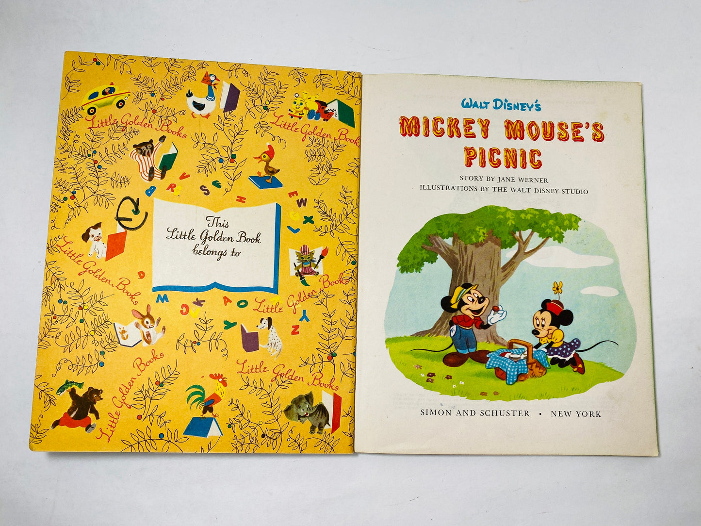 1950 Mickey Mouse's Picnic Little Golden Book Vintage hardback children's book Walt Disney Studio.