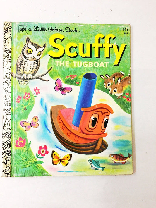 Scuffy the Tugboat vntage Little Golden Book circa 1977 Adventures down the River Children's stocking stuffer elementary reading.