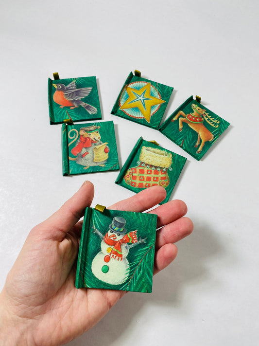 Vintage 1980s Christmas miniature book ornaments Wind in the Willows Twas Night Before We Three Kings Santa Claus Stocking stuffer decor