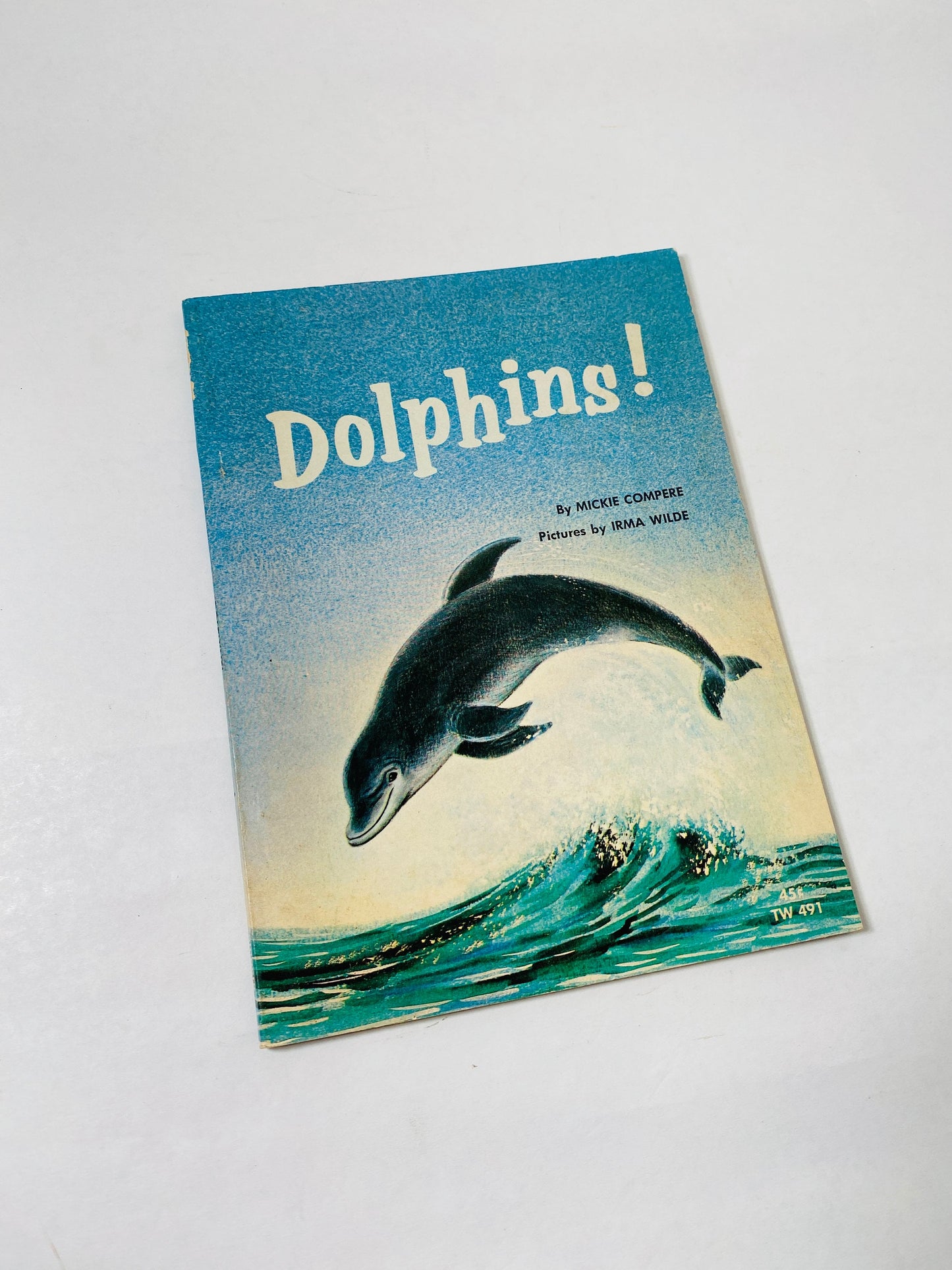 1966 Dolphins! vintage Scholastic paperback picture book. Home decor prop by Mickie Compere