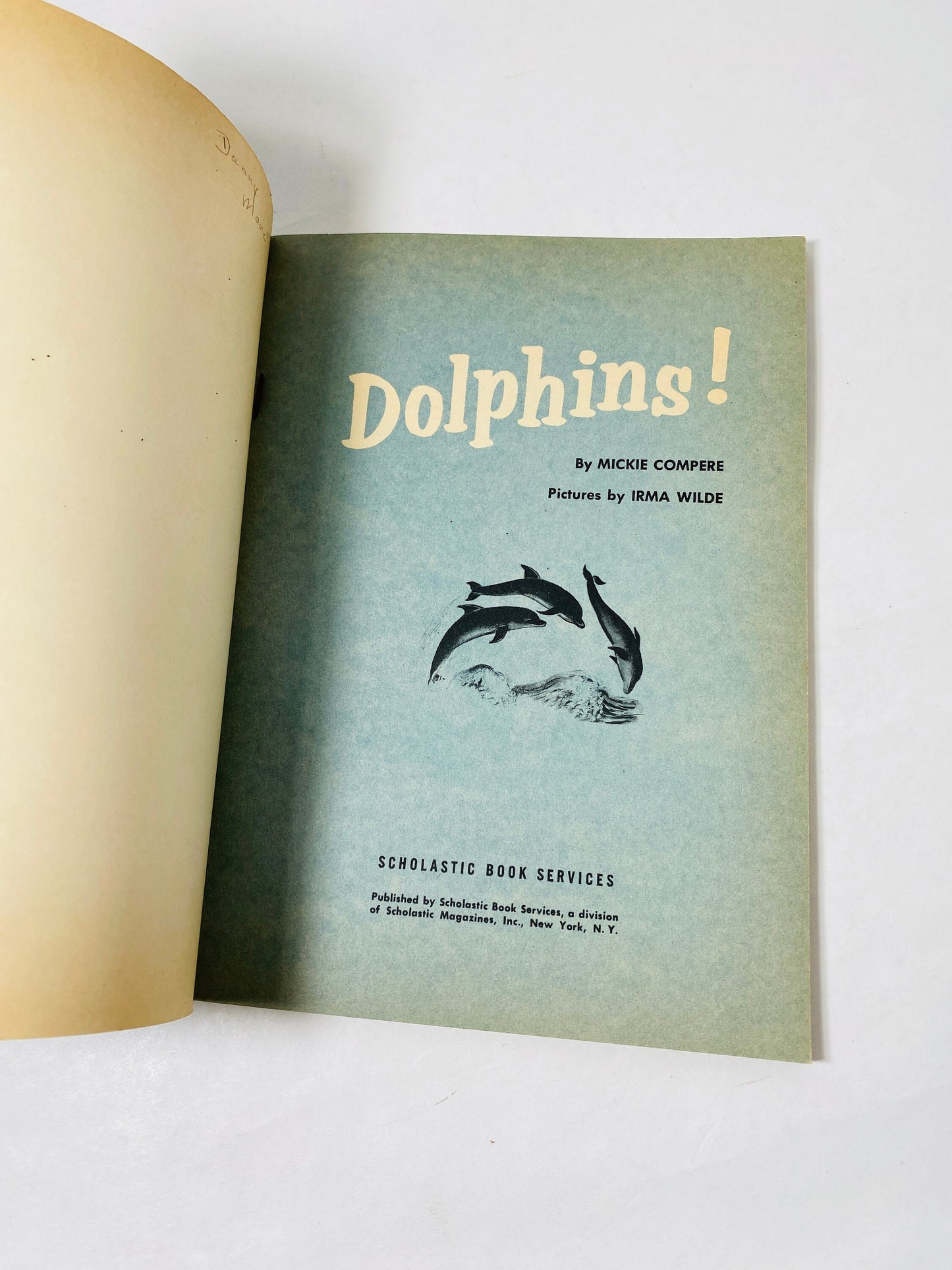 1966 Dolphins! vintage Scholastic paperback picture book. Home decor prop by Mickie Compere
