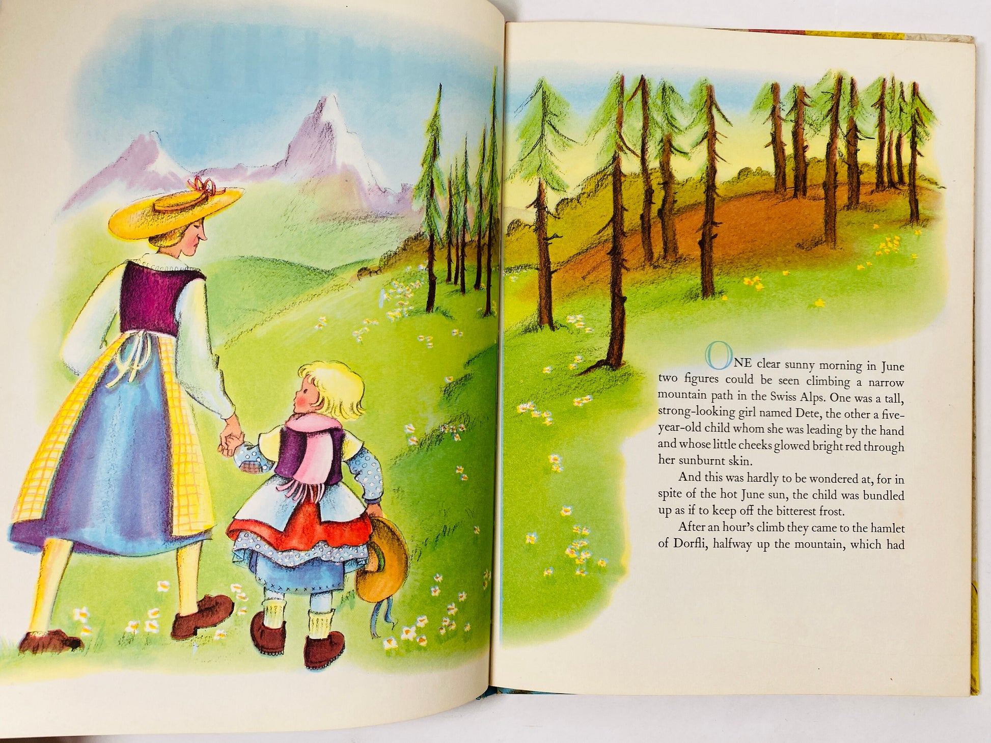Heidi vintage Illustrated book circa 1946 by Johanna Spyri adapted by Florence Hayes illustrated by Erika Wihs Children's nursery decor