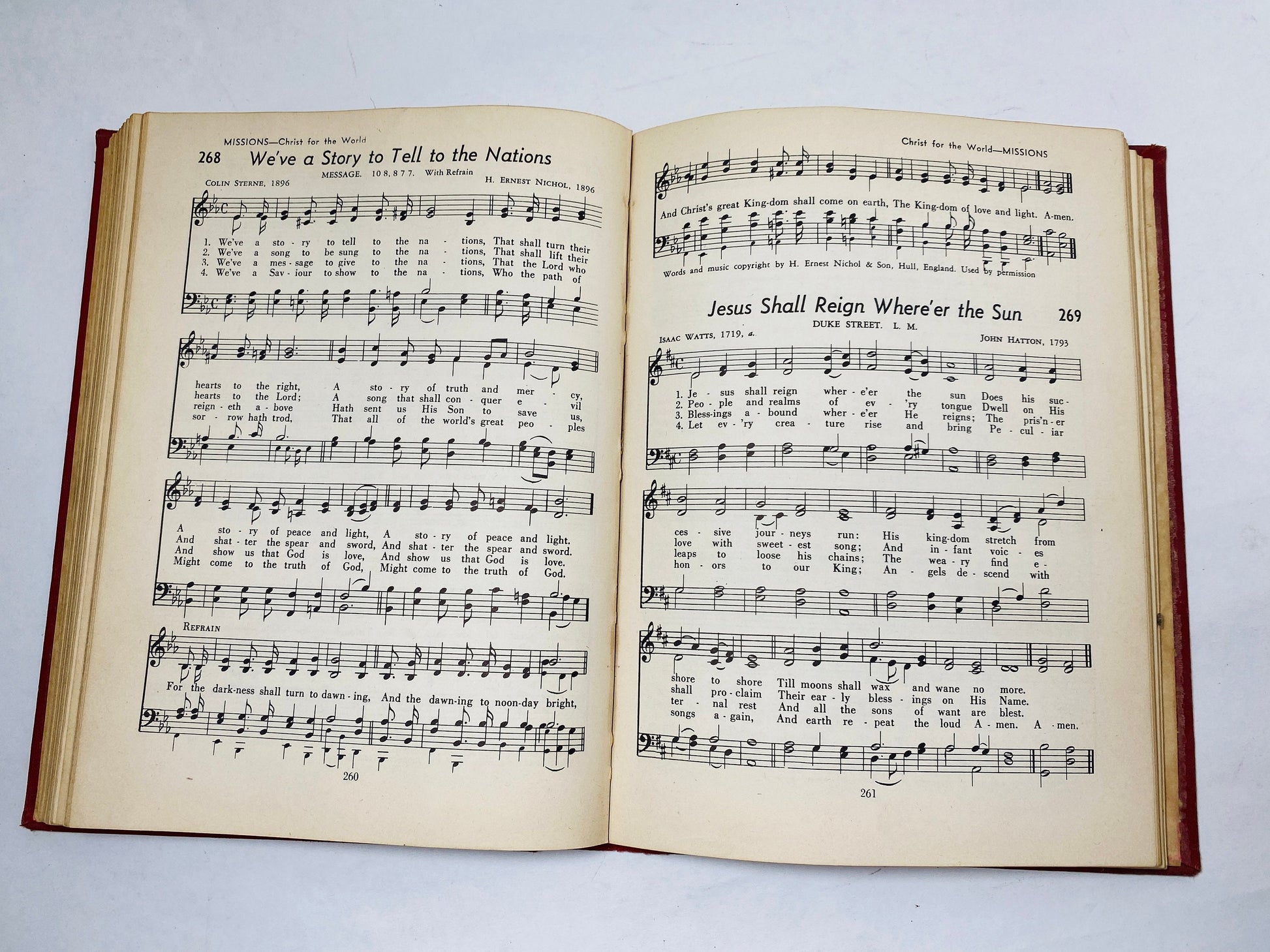 Vintage early revival songbook circa 1948 Church School hymnal by Muhlenberg Christian music book red home decor prop